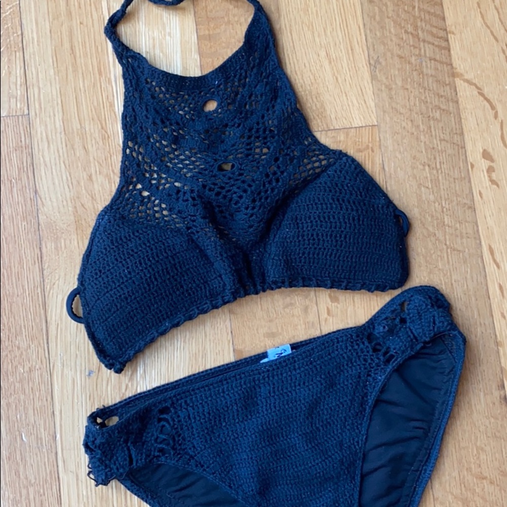 Lisa Maree Halter Crochet Black Bikini
